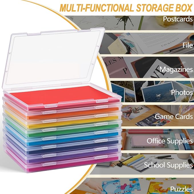 Roowest 8 Pack Photo Storage Box for 8" x 10" Photos Large Clear Plastic Scrapbook Paper Storage Containers with Snap-Tight Latch Picture Organizer for Protecting Crafts Office Supplies A4 Files