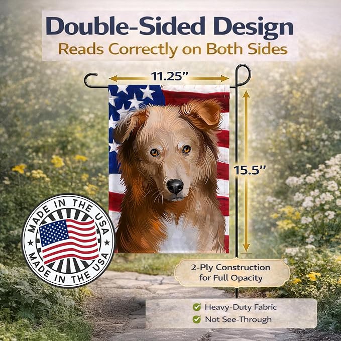 Caroline's Treasures CK6418GF Basque Shepherd Dog American Flag Garden Flag Mailbox Flag Decorative Yard Flag Banner Outside Patio Artwork Yard Flower Beds, Garden Size, Multicolor