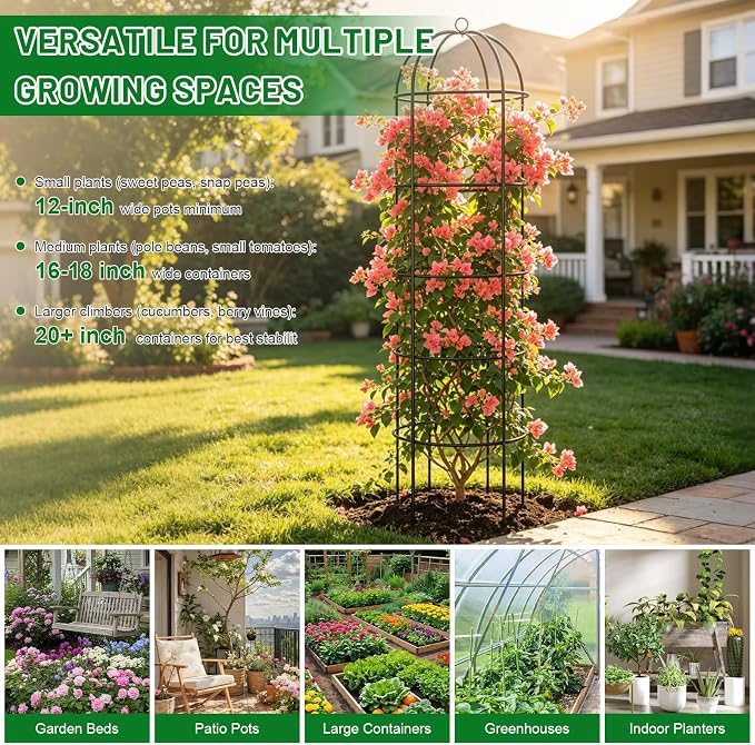 Trellis for Climbing Plants Outdoor, 75" Tall, 21" Dia, Heavy Duty Metal Garden Trellis Tower Potted Cages for Flowers Fruits Vegetable Cucumber Tomato Rose Clematis Pea Bean Raised Bed Trellises