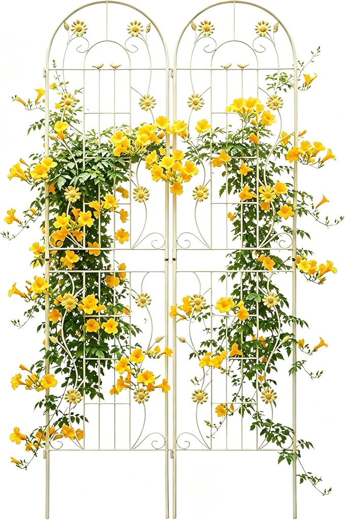 4/2 Pack White Metal Garden Trellis, 86.7" x 19.7" 71" x 19.7" Rustproof Plant Support Frame, Decorative Climbing Vine Trellis for Flower Vegetable Patio Garden Decor (White, 86.7" x 19.7", 2 Pack)