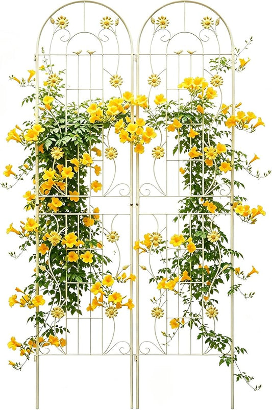 4/2 Pack White Metal Garden Trellis, 86.7" x 19.7" 71" x 19.7" Rustproof Plant Support Frame, Decorative Climbing Vine Trellis for Flower Vegetable Patio Garden Decor (White, 86.7" x 19.7", 2 Pack)
