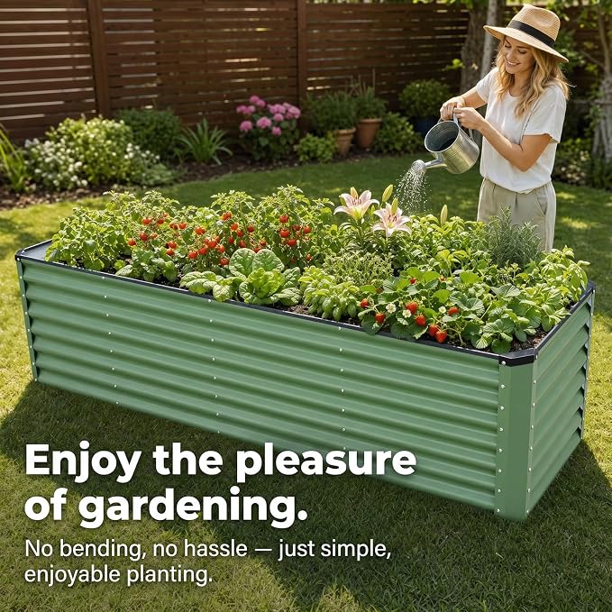 8x2x2FT Raised Garden Beds Outdoor, Planter Raised Beds for Gardening, Vegetables, Flowers,Large Metal Garden Box, Deep Plant Flower pots Outdoor (Green, 1Pack)