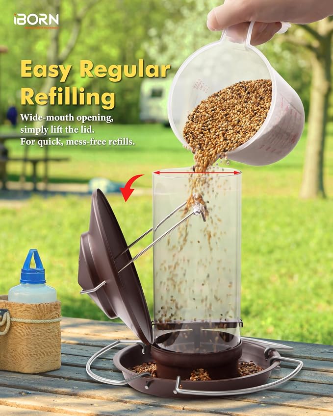 iBorn Bird Feeder Metal Squirrel Chew-Proof Bird Feeders for Outdoors Hanging for Cardinal Outside, Holds 1.32LB Seed with 3 Perchs, Bronze (Seed is not Included)
