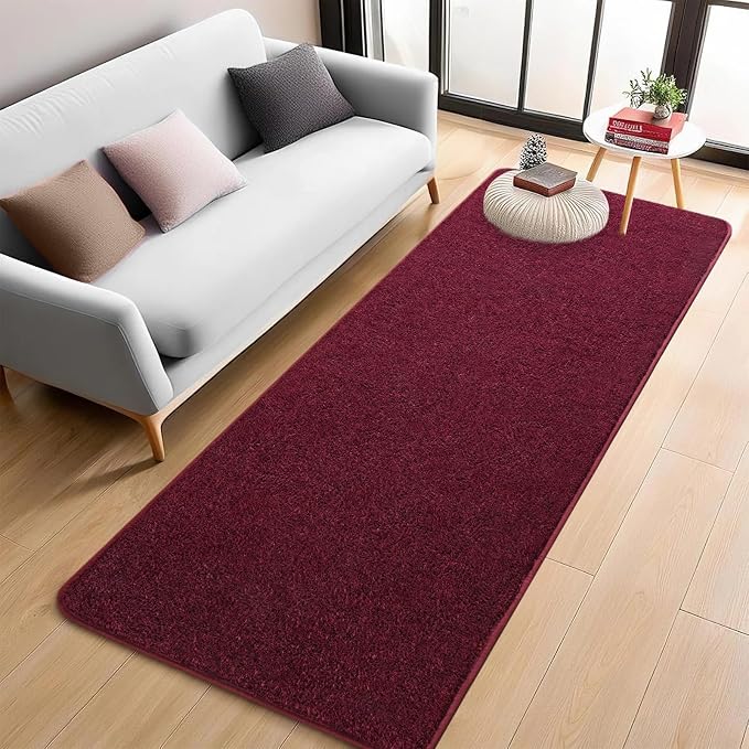 Burgundy red 2x6 Hallway Runner Rug | Washable Memory Foam, Low Pile Non Slip Indoor Carpet for Bedroom Bedside Entrance Classroom College Dorm Room Home Decor