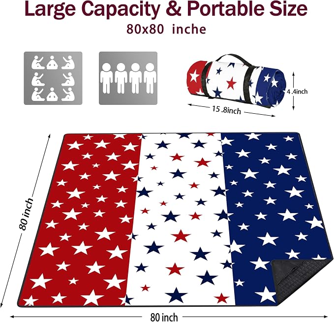 Picnic Blankets Beach Blanket 80" X 80" Extra Large Waterproof Camping Blankets Portable Outdoor Mat 3-Layer Blanket for Beach, Hiking, Park, Music Festival, Grass Lawn,Travel