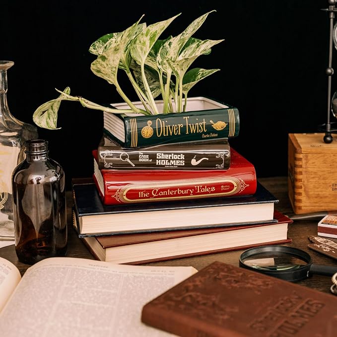 Steel Mill & Co Original Small Book-Shaped Decorative Planter, Ceramic Planter for Home Decor, Bookshelf Decor, or Father's Day (Oliver Twist/Sherlock Holmes/The Canterbury Tales)