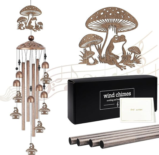Frog Wind Chimes for Outside, Mushroom Garden Windchimes for Yard Patio Decor, Cute Frog Gifts for Women Mom Grandma