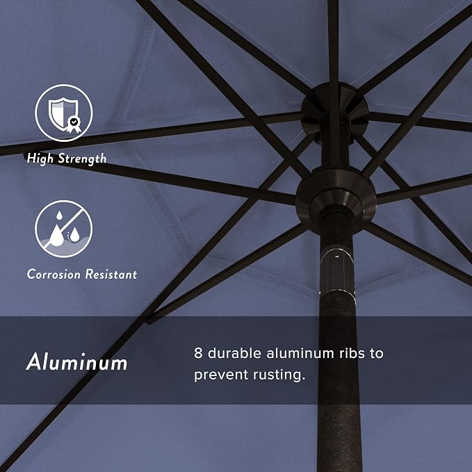 California Umbrella 9' Round Aluminum Market Umbrella, Crank Lift, Push Button Tilt, Bronze Pole