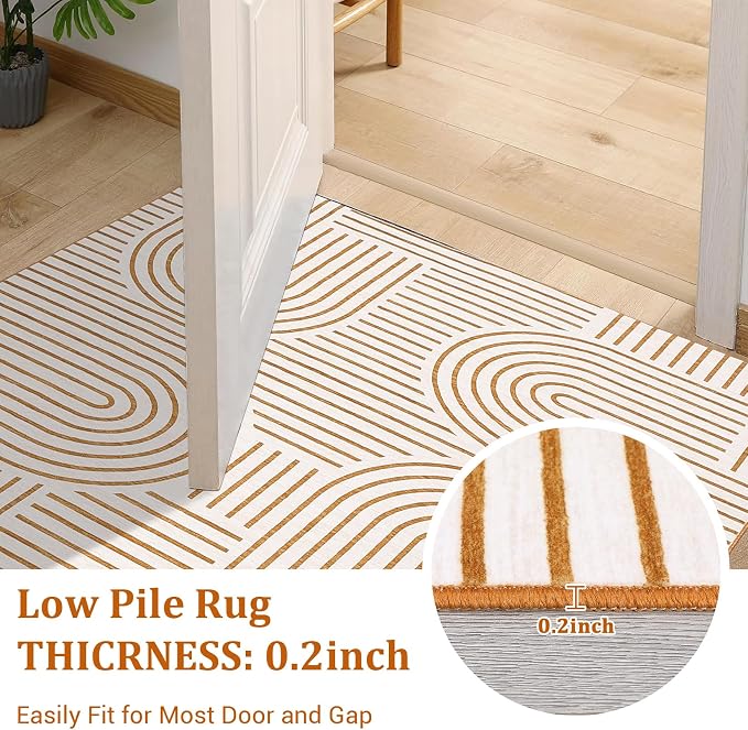 ROYHOME Modern 2x6 Hallway Runner Rug Non Slip Washable Kitchen Rug, Orange | Abstract Bath Mat, Rainbow Geometric Runners Rugs for Bedroom, Soft Long Rugs for Entryway Arch Pattern Bathroom Laundry Dorm