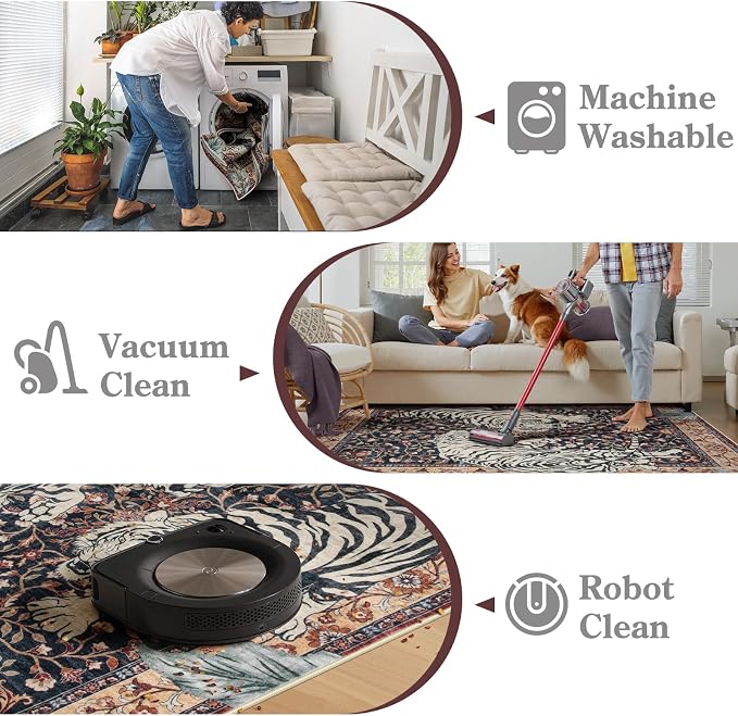 Moynesa Tiger Washable Area Rug, Boho 6x9 Rug for Living Room, Vintage Large Soft Bedroom Rug, Non Slip Ultra Thin Stain Resistant Floor Carpet for Dining Room Home Office, Puce Red