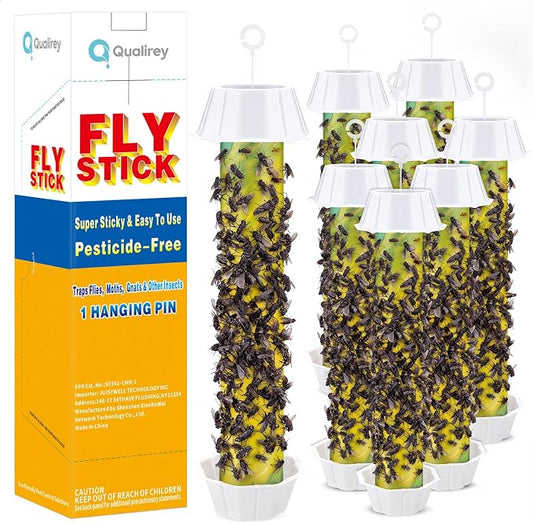 Qualirey 8 Pcs Fly Traps for Indoor Outdoor Hanging Fruit Fly Stick Trap Sticky Mosquito for Home Insect 10 x 2.5 Inches (Design-1,Yellow and Green)