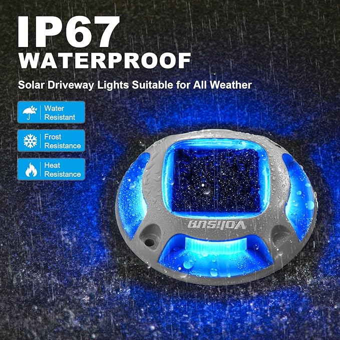 VOLISUN Solar Driveway Lights Dock Marine Lights 20 Pack,2 Colors in 1,Outdoor LED Deck Light,Solar Powered Waterproof Warning Step Light for Driveway Sidewalk Pathway (Blue/White),Saltwater Resistant