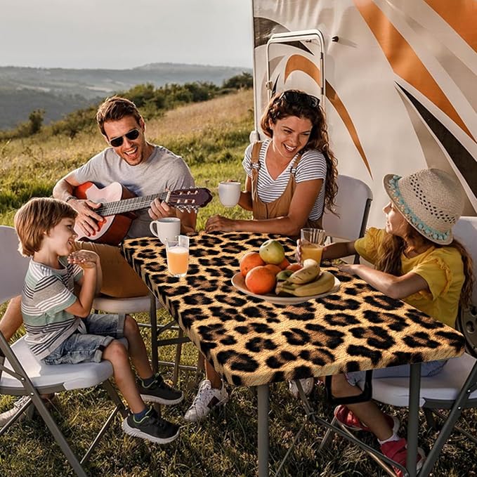 Picnic Table Cover with Bench Covers and Bag, Cheetah Leopard Print Waterproof Windproof, Fitted Tablecloth Cover with Elastic Edge, for Indoor & Outdoor, Garden, Camping, 3 Pieces Set, 30x60 Inch