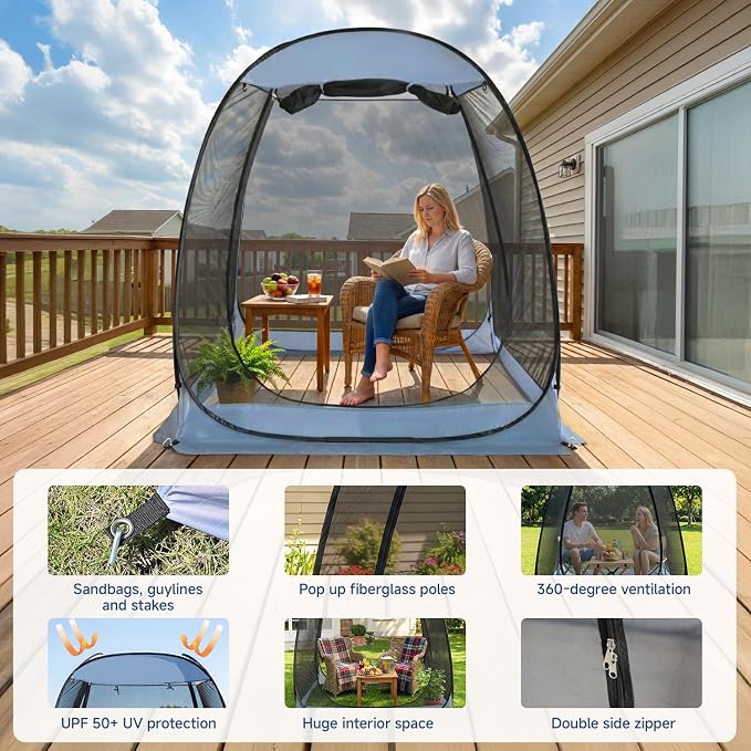 Alvantor Pop Up Screen House Tent, Instant Outdoor Gazebo with Mosquito Netting & UPF 50+ Sun Protection, Portable Canopy Shelter for Patio, Backyard, Camping (2-10 Person)
