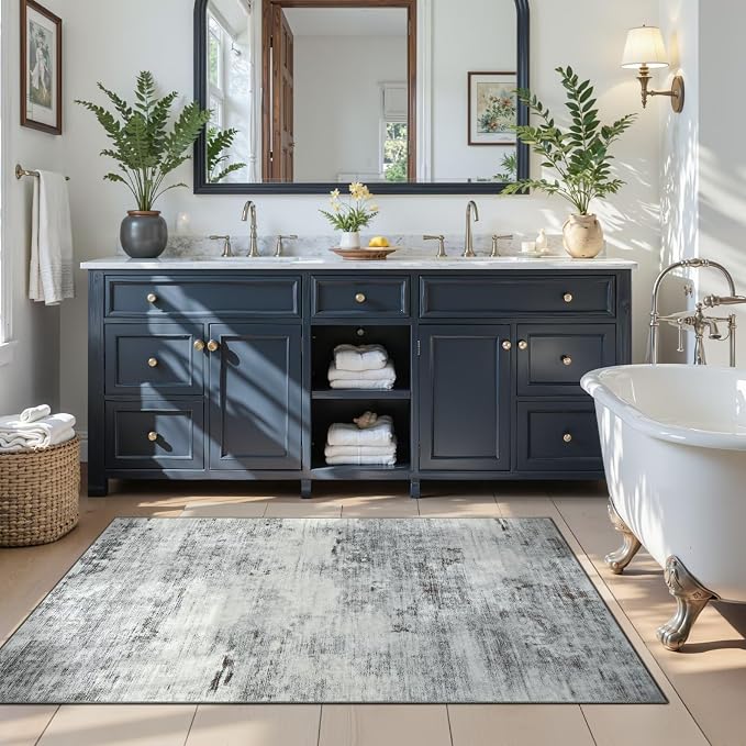 Toneed 3x5 Washable Non Slip Area Rugs for Bedroom Living Room, Grey | Abstract Soft Modern Low Pile Rug for Kitchen Hallway Office,Indoor Carpet for Kids Nursery Home Decor