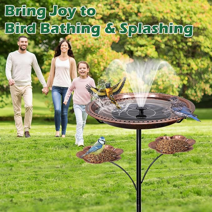 37In Metal Bird Bath for Outside, Vintage Standing Birdbaths with 2 Detachable Flower Feeders, Large Bird Bath Bowl Bird Feeder for Garden Patio Yard,Upgraded 5-Pronged Base (Antique Bronze)