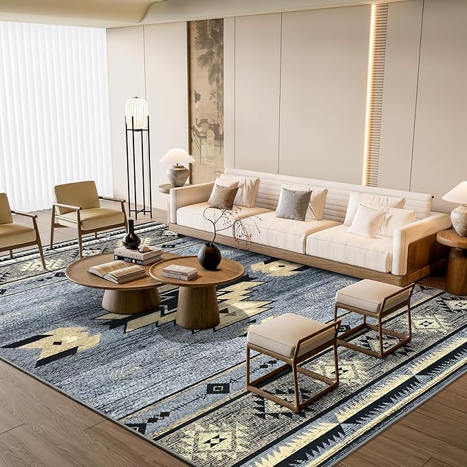BENRON Western Rugs for Living Room Bedroom 8x10, Non Slip Washable, Grey | Extra Large Southwest aztec Area Rugs for Dining Table Kitchen Home Decor