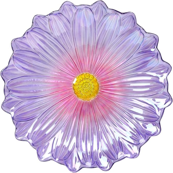 MUMTOP Outdoor Glass Birdbath with Metal Stand for Outside Yard Garden Decor, 18 inch Diameter Purple Bird Baths Bowl for Outdoors, 21 inch Height