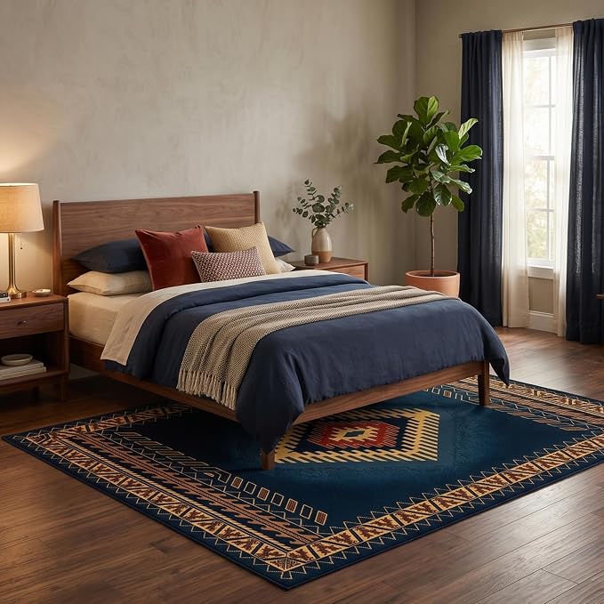 Southwestern Area Rug 5x7 ft, Geometric Medallion Design | Washable, Non-Slip, Low Pile, Living Room, Bedroom, Dining Room, Cabin Lodge and Farmhouse Decor