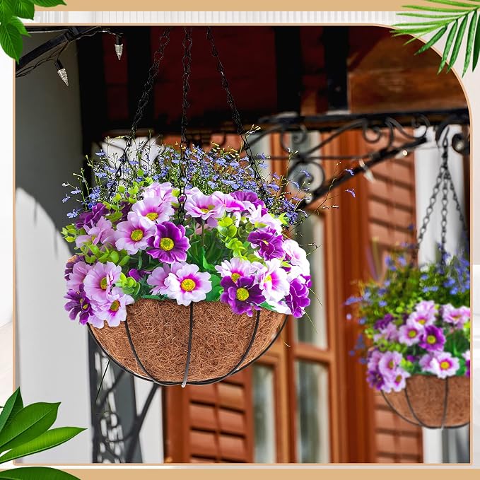 Dandat 12 Pack Hanging Planter Basket Outdoor Large Hanging Flower Pots Indoor 14 inch with Coco Coir Liner Round Wire Plant Holder Chain Basket Garden for Home Decor Balcony Office