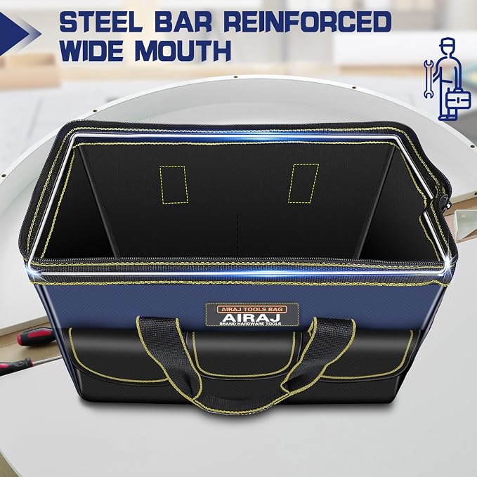 Tool Bag 2-Pack Set | AIRAJ 18" & 16" Portable Tool Storage Bag | Wide Mouth Tool Bags for Men and Women | Small Tool Tote | Tool Organizer for Home Repairs,Garage Storage,Professional Work | Tool Box