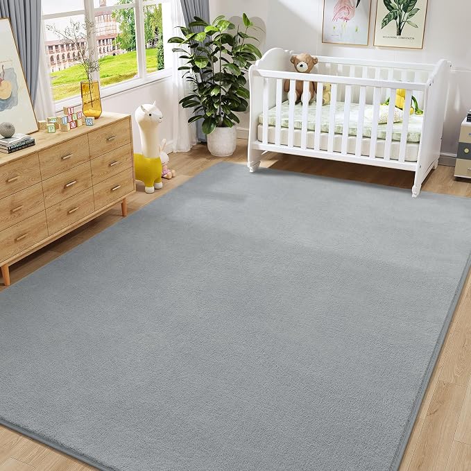 Amearea Large Area Rugs for Bedroom Living Room, 8x10 Grey Memory Foam Rug | Thickened Fluffy Indoor Washable Rugs Non Slip Minimalist Carpet for Boys Girls Dorm Nursery Room Decor