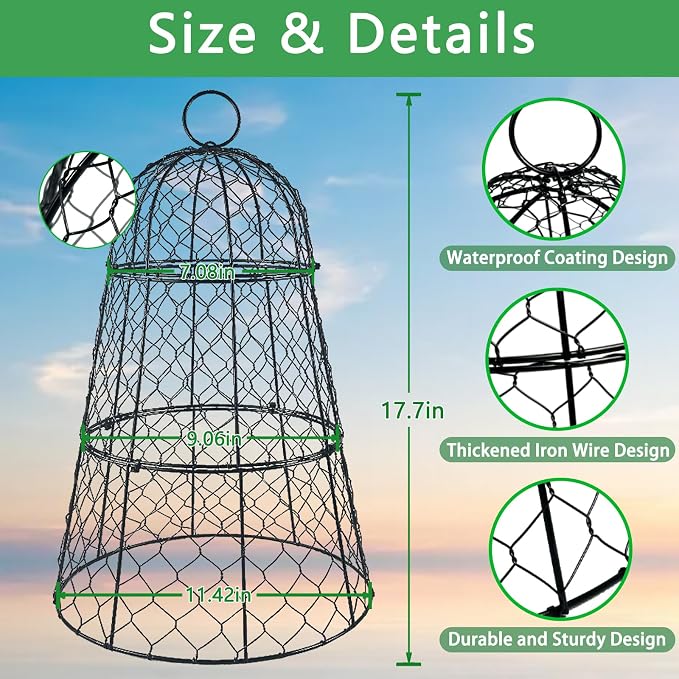 6 PCS 17.7"H X11.42"D Chicken Wire Plant Covers Protectors, Rustproof Heavy Duty Metal Plant Cage with Stakes & Labels, Modular Garden Cloches Design for Seedling Flower Vegetable Protect from Animals