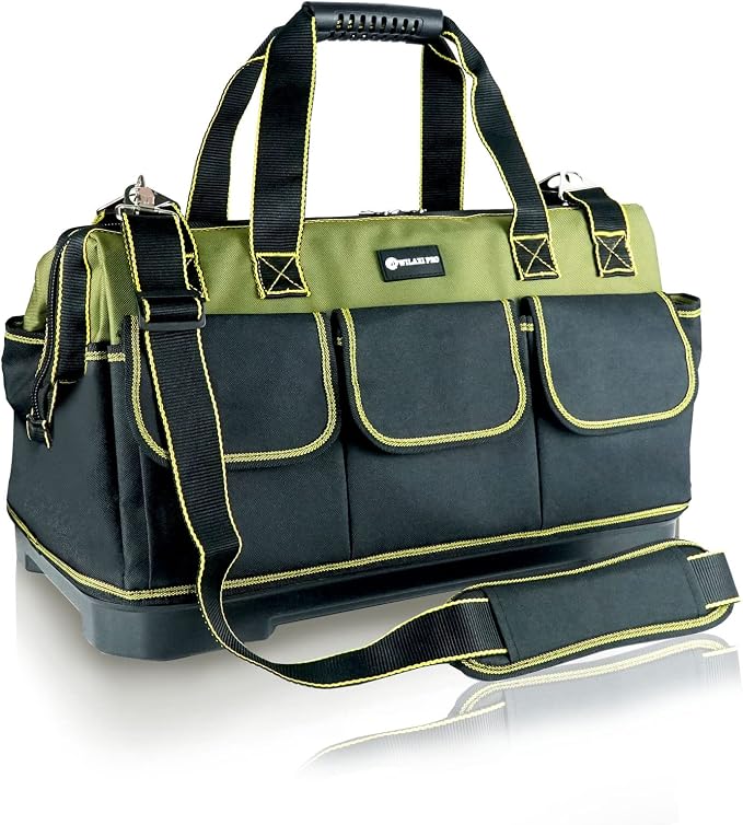 17in Tool Bag For Men Heavy Duty with Waterproof Molded Base, High Capacity Wide Mouth Tote, Construction Worker Electricians Tool Bags, Large Tool Bag Organizer for Men Women Tool Tote