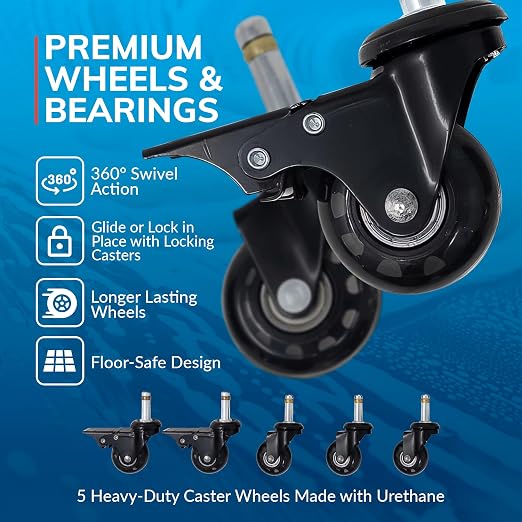 Grit Guard Bucket Dolly with Wheels - Rolling Detailing Wash Bucket with 5 Wheels and 2 Locking Casters Compatible with 2.5, 4, 5 and 6 Gallon Buckets (Blue, 3" Roller Bearing) - Made in the USA