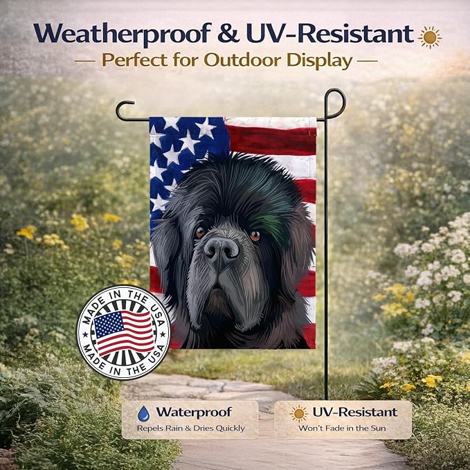 Caroline's Treasures CK6626GF Newfoundland Dog American Flag Garden Flag Mailbox Flag Decorative Yard Flag Banner Outside Patio Artwork Yard Flower Beds, Garden Size, Multicolor