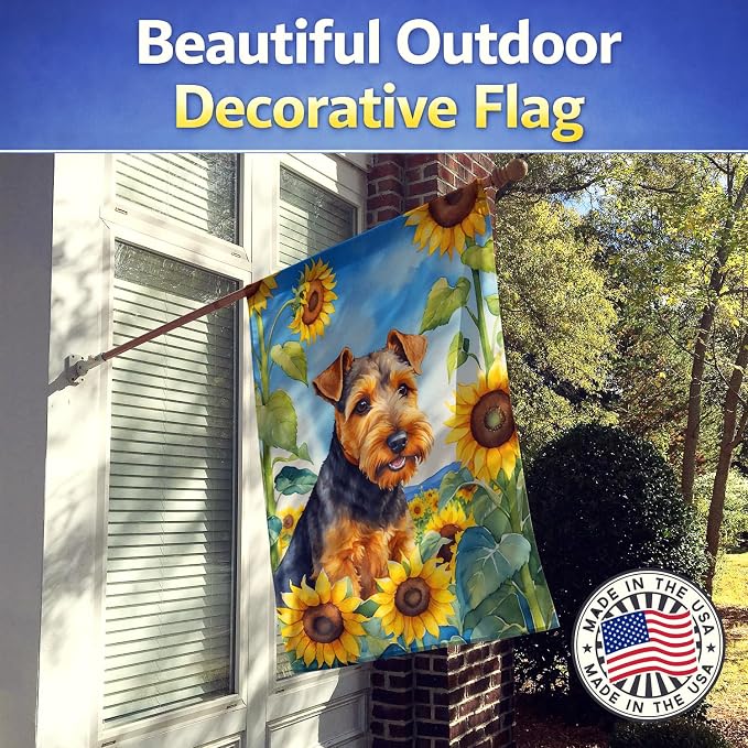 Caroline's Treasures DAC6172CHF Welsh Terrier in Sunflowers House Flag Large Porch Sleeve Pole Decorative Outside Yard Banner Artwork Wall Hanging, Polyester, House Size, Multicolor