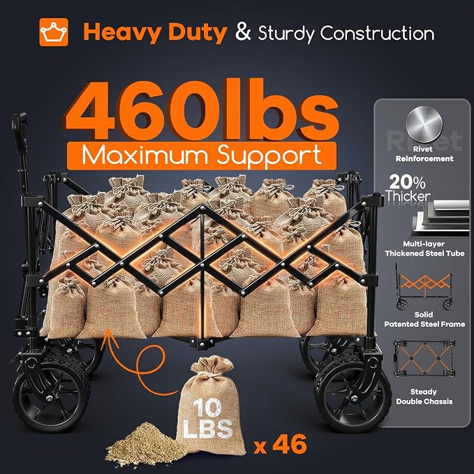 Originsure 220L Collapsible Wagon Cart Foldable, 460lbs Load Capacity Heavy Duty Folding Beach Wagons with Big All-Terrain Wheels, Utility Carts for Groceries, Camping, Sports - Grey&Turquoise