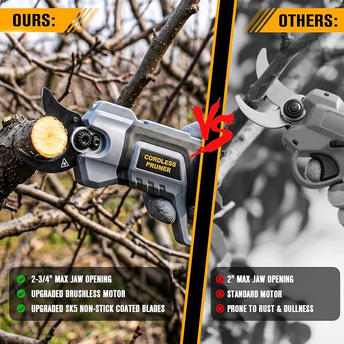 2-3/4" Cordless Pruning Shears Compatible with DeWalt 20V MAX Battery | Brushless Motor Electric Pruner for Gardening , SK5 Non-Stick Blades, Dual Cutting Modes, LED Display (Battery Not Included)