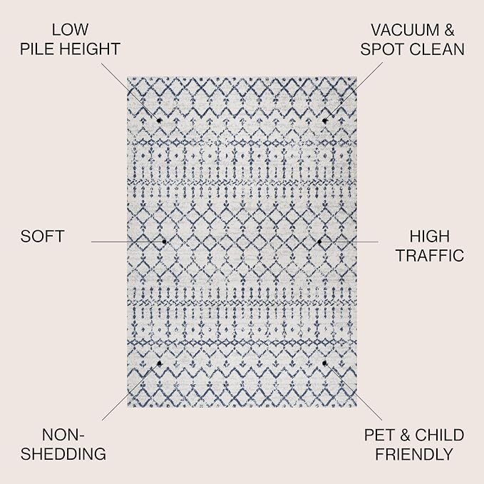 JONATHAN Y Boho Vintage Diamond Cream/Navy Indoor Area Rug 9X12 ft, Moroccan Hype for Living Room, Bedroom, Kitchen, Office, Easy-Cleaning, High Traffic, Pet-Friendly, Non-Shedding (MOH101F-9)