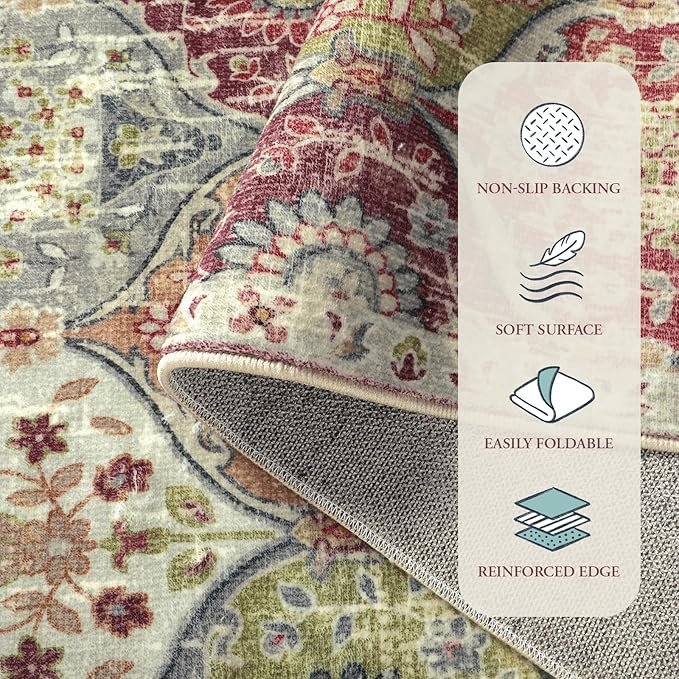 Lahome Moroccan Trellis Washable Orange Rug, 2x3 Entryway Rugs for Kitchen Bathroom, Non-Slip Indoor Door Mat Ultra-Thin, Small Throw Carpet for Bedroom Entry Elise, Orange/Terracotta