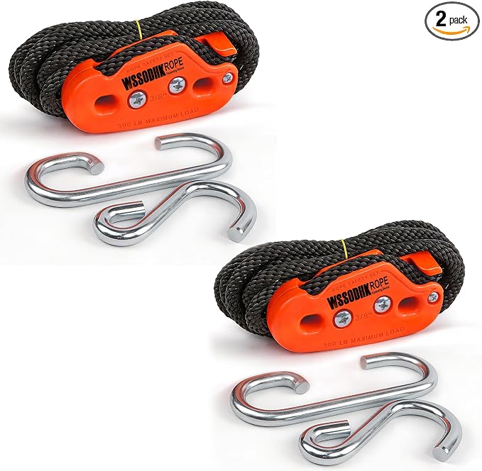 Heavy Duty Rope Fastening Device - 3/8 Inch, Easily Lift Heavy Objects and Hang Them securely, Self-Locking Alternative to Traditional Tie Down Straps (Orange 2-Pack)