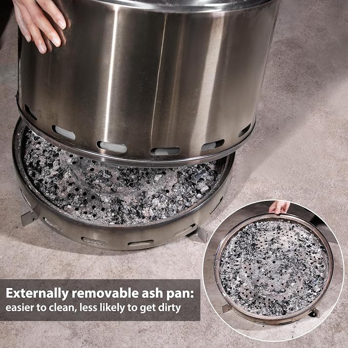 ROOMTEC 19.5" Smokeless Fire Pit, Portable Wood Burning Firepit with Stand and Bag, Easy Clean Bonfire with Removable Ash Pan, Low Smoke Fireplaces for Camping, Patio and Outside