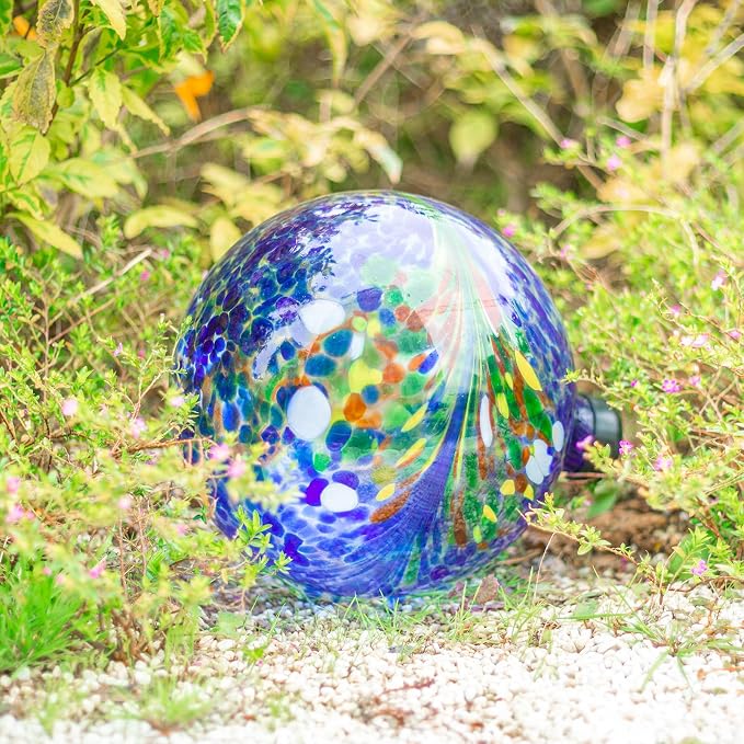 VCUTEKA Gazing Ball, Glass Gazing Balls Garden Globe Outdoor Decor 10" Blue | Handcrafted blue swirl glass gazing balls that creates elegant garden focal point in any outdoor landscape yard decorative