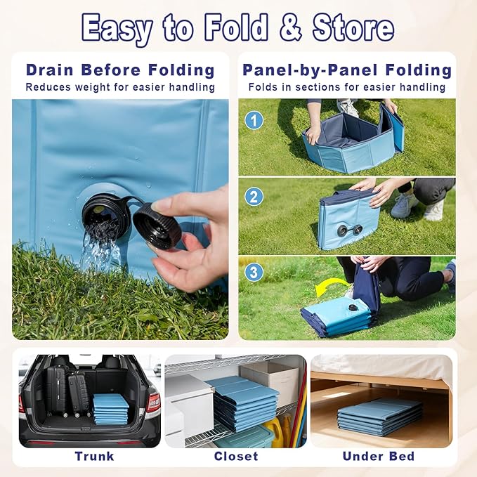 Foldable Dog Pool with Sprinkler, 106" Extra Large Non-Slip Dog Swimming Pool, 2-in-1 Outdoor Backyard Pet Bathing Tub with Drain Plug for Dogs Kids Pets Ducks