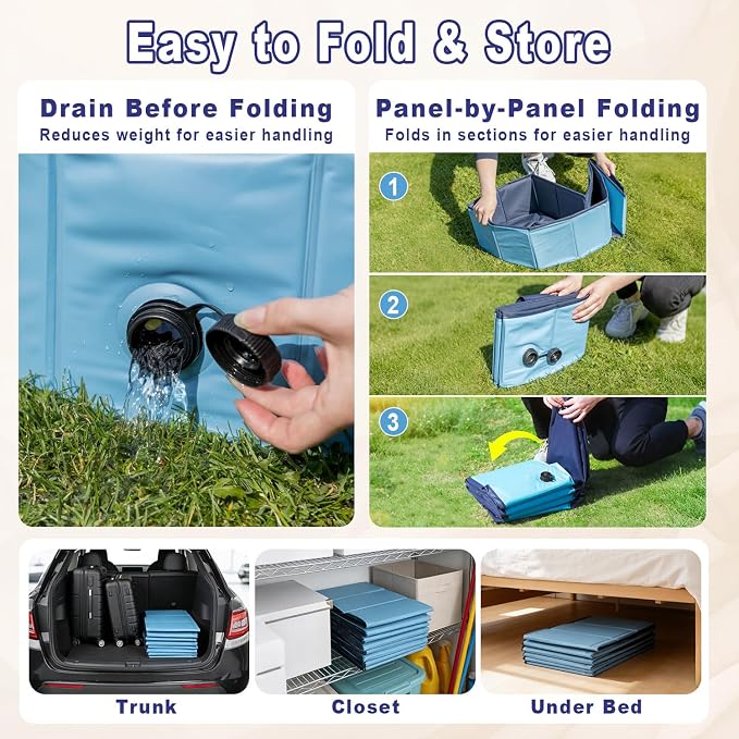 Foldable Dog Pool with Sprinkler, 87 in Extra Large Non-Slip Dog Pet Bath Pool, 2-in-1 Collapsible Pet Bathing Tub Kiddie Pool for Puppy Small Medium Large Dogs Cats and Kids