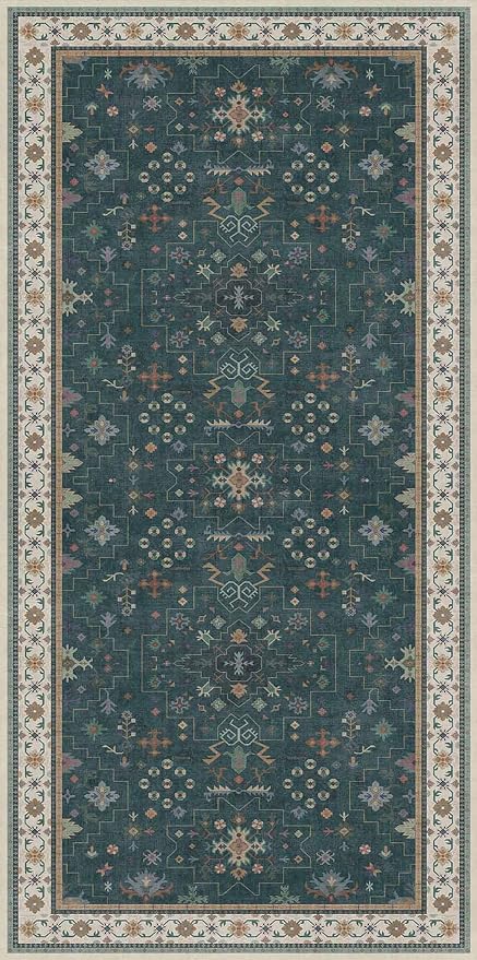 Dark Green Oushak 3x6 Kitchen Rug - Modern Vintage Boho Floral Moody, Washable Low Pile Non-Slip Area Rugs for Large Entryway, Door Mat Indoor Entrance, Kitchen, Bedroom Beside Bed