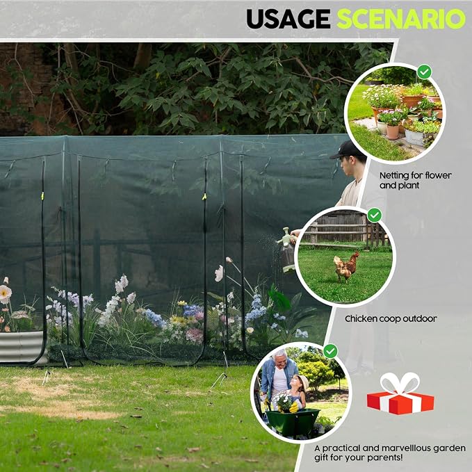 Poray Large 12.3X4FT Tunnel Plant Netting Cover,6FT Tall Crop Cage Tomato Netting for Vegetables&Fruits,Durable Gardening Net for Plant and Animals