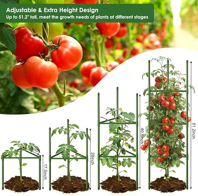 CEWOR Tomato Cage - 6 Pack Tomato Cages for Garden, 51.2inch Tall Tomato Trellis Triangle Stakes for Climbing Plants Outdoor, Plant Cages Structure for Pots, Raised Garden Bed, Vegetables