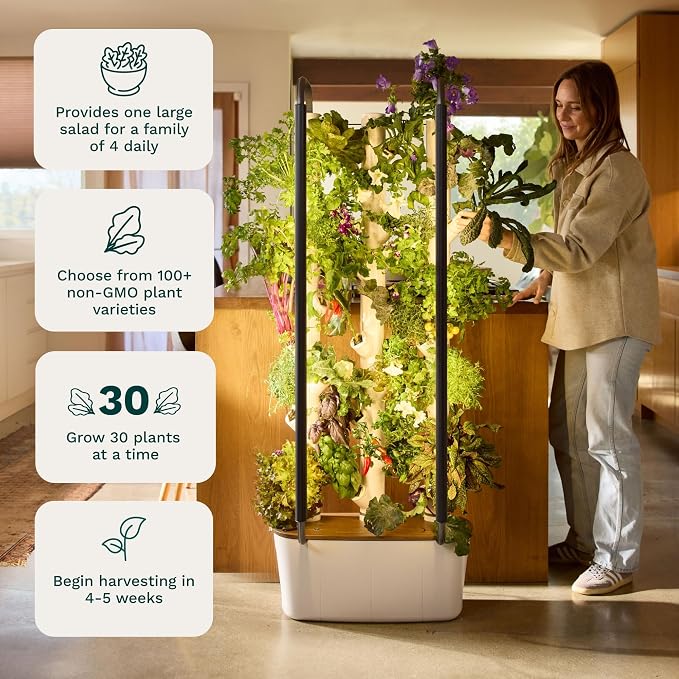 Gardyn Home 4 Vertical Hydroponics Growing System Kit - 30 Plants | AI-Powered Smart Garden with LED Grow Lights. Grow pesticide-free, non-GMO greens & veggies at home—safe, recall-free