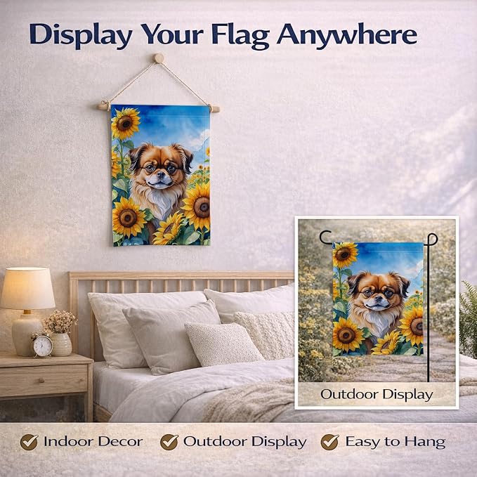 Caroline's Treasures DAC6167GF Tibetan Spaniel in Sunflowers Garden Flag Mailbox Flag Decorative Yard Flag Banner Outside Patio Artwork Yard Flower Beds, Garden Size, Multicolor