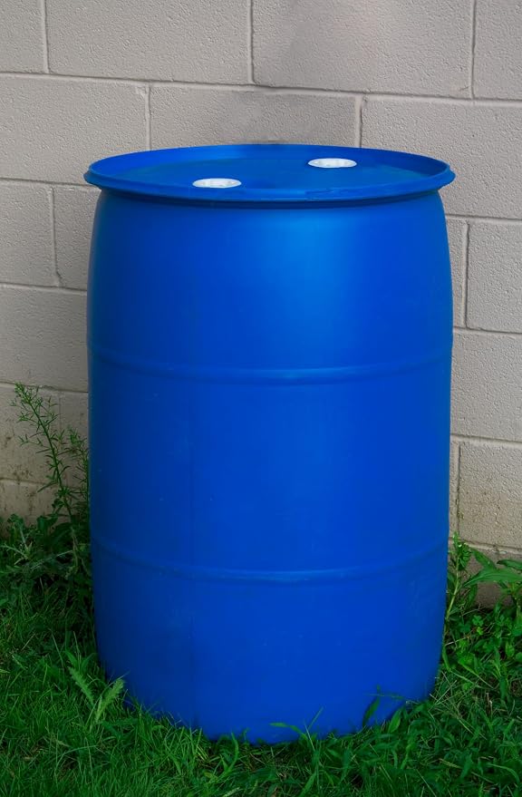 Bushman 55 Gallon Plastic Drum, Tight Head HDPE Barrel for Water, Chemical, or Oil Storage, Stackable Industrial with Closed Lid, Blue