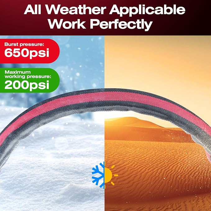 2026 Upgraded Non-Expanding Garden Hose - 25FT Lightweight Flexible, High-Pressure Anti-Kink/Burst-Resistant Lead-Free Outdoor Water Hose (Gray/Red)