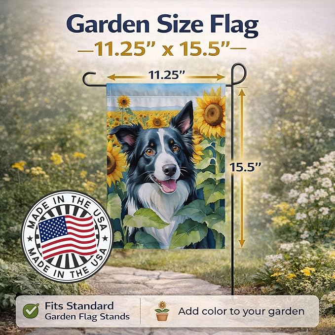 Caroline's Treasures DAC6031GF Border Collie in Sunflowers Garden Flag Mailbox Flag Decorative Yard Flag Banner Outside Patio Artwork Yard Flower Beds, Garden Size, Multicolor