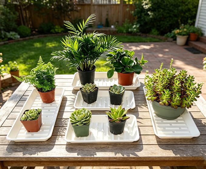 6 Pack Plastic Plant Tray Saucer Rectangular 13 Inch, Heavy Duty Planter Saucers for Indoors, Plant Water Drip Trays for Flower Pot, Windowsill Pot Tray, Growing Trays (6.5 X 13 Inch, White)