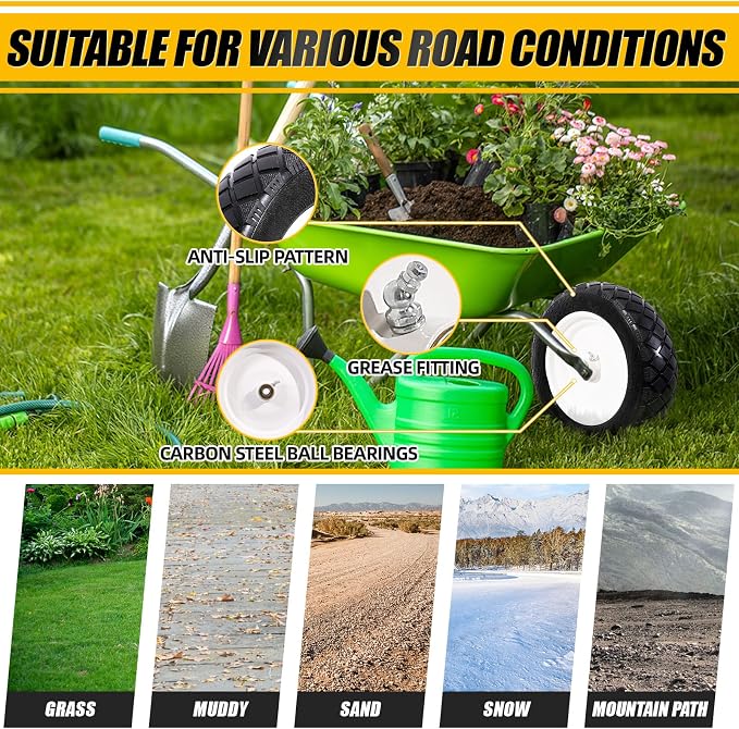 MZREXN 4.80/4.00-8" Flat Free Tire and Wheel 15" Wheelbarrow Tires | 3.00-4.00/4.80-8" Solid Tire with 5/8" & 3/4" Bearings, 3" Centered Hub for Hand Truck Garden Trailers 2PCS White